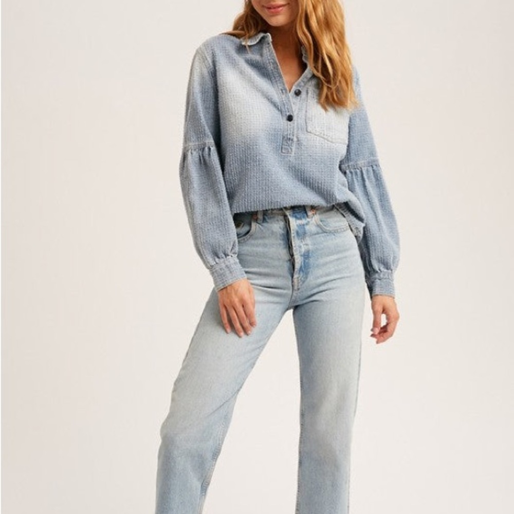 LISTICLE Textured Striped Detail Washed‎ Henley Top